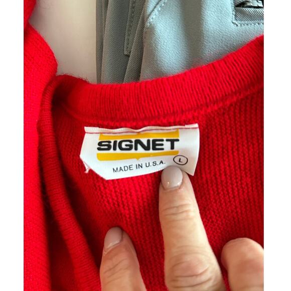 Vintage SIGNET Creslan Red University Collegiate V-Neck Sweater Size L Nebraska - Picture 4 of 7